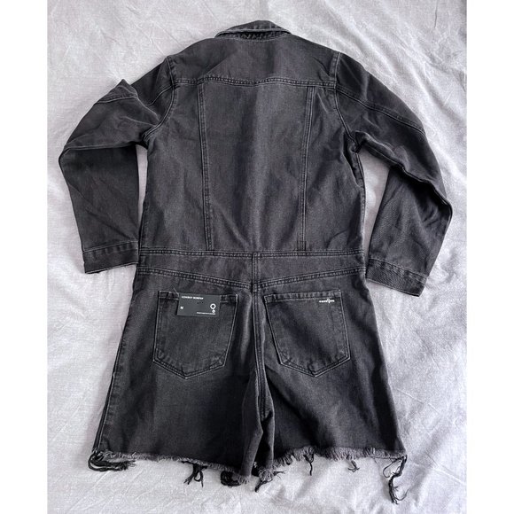 Distressed Relaxed Fit Denim Romper Dark Wash | Insane Gene - Picture 7 of 11